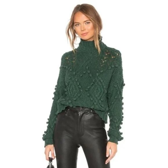 Lovers + Friends Sweaters - Lovers & Friends Daybreak Long Sleeve Cable Knit Mock Neck Sweater Forest Green